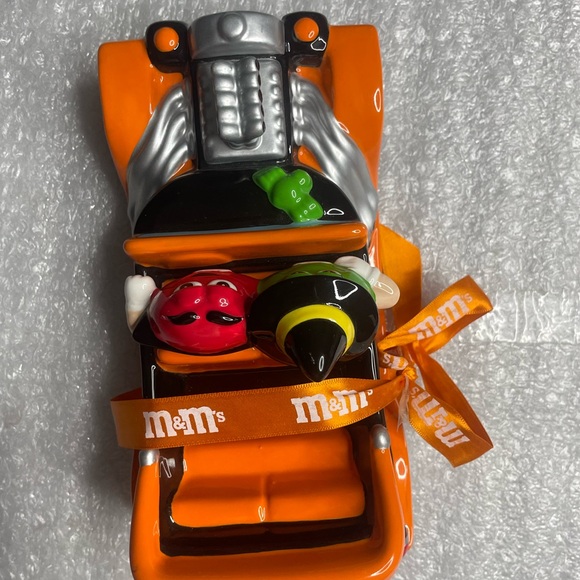 M&M's 2003 Galerie Halloween Candy Dish Orange/Black Ceramic Classic Hot Rod Car - Picture 5 of 6